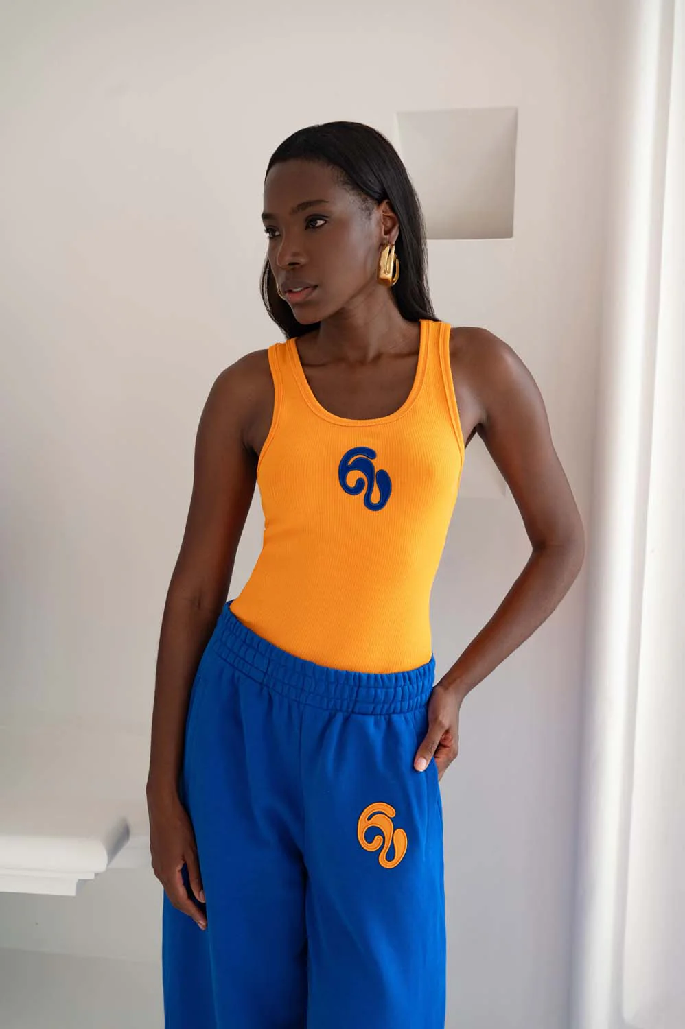 Nao Cotton Logo Embroidered Racer Back Vest Top - Orange - Image 5
