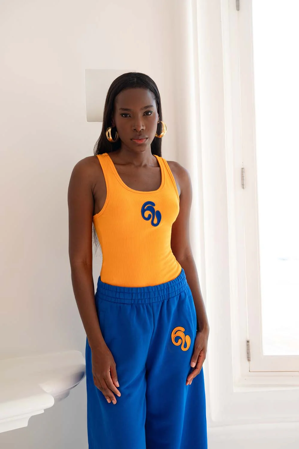 Nao Cotton Logo Embroidered Racer Back Vest Top - Orange - Image 7