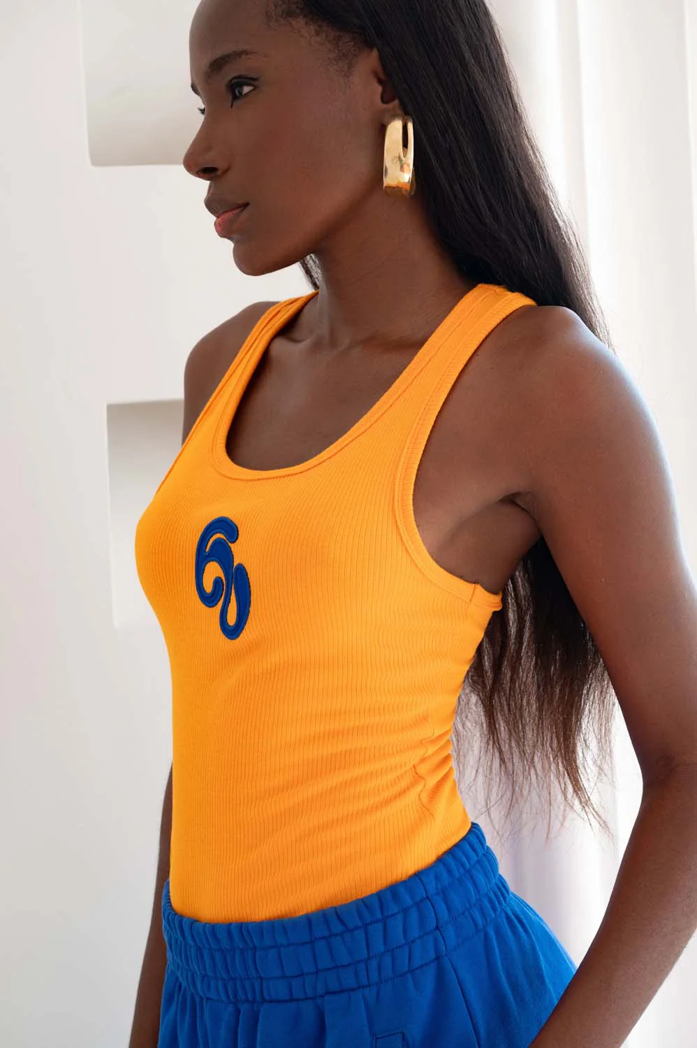 Nao Cotton Logo Embroidered Racer Back Vest Top - Orange - Image 8