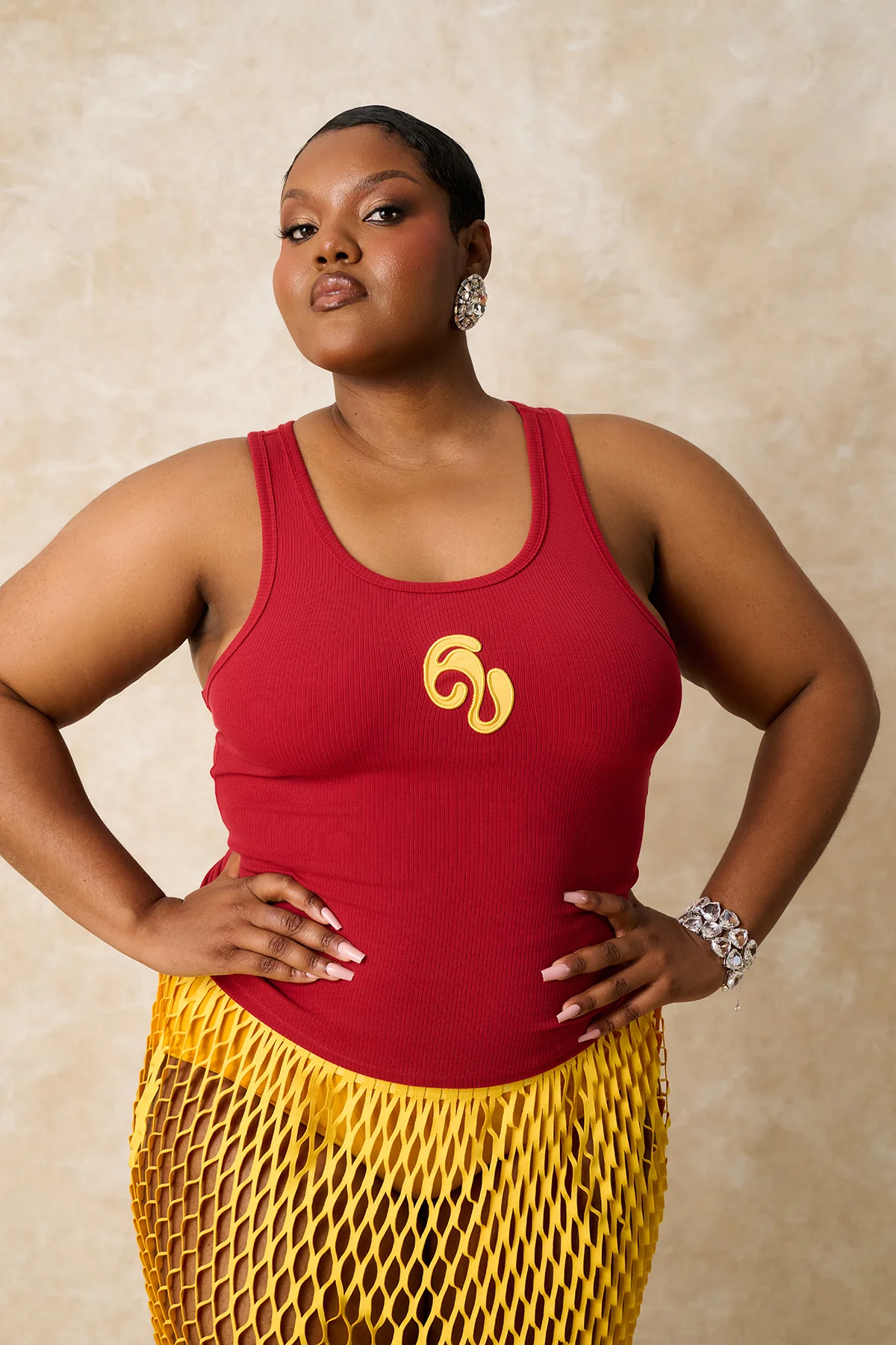 Nao Cotton Logo Embroidered Racer Back Vest Top - Red - Image 6