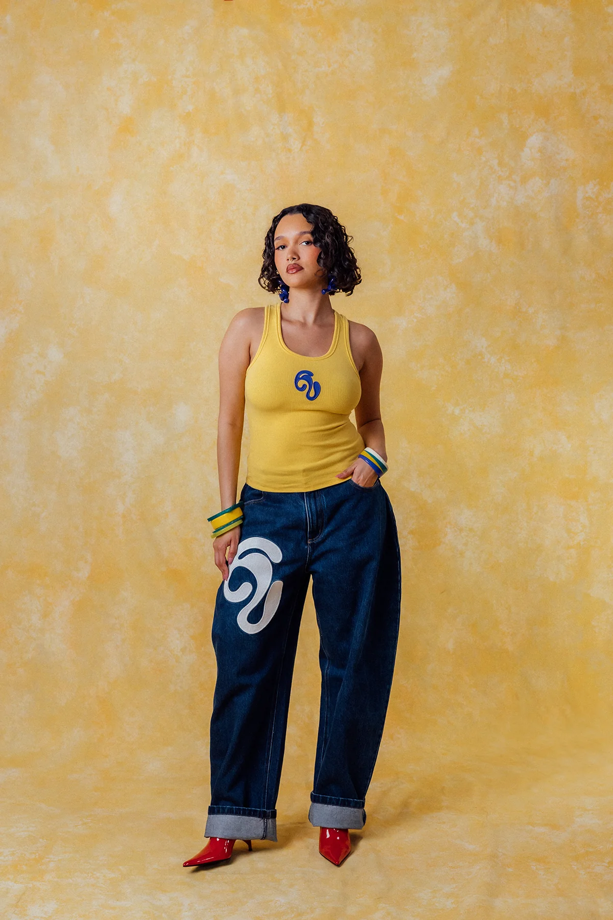 Nao Cotton Logo Embroidered Racer Back Vest Top - Yellow - Image 7