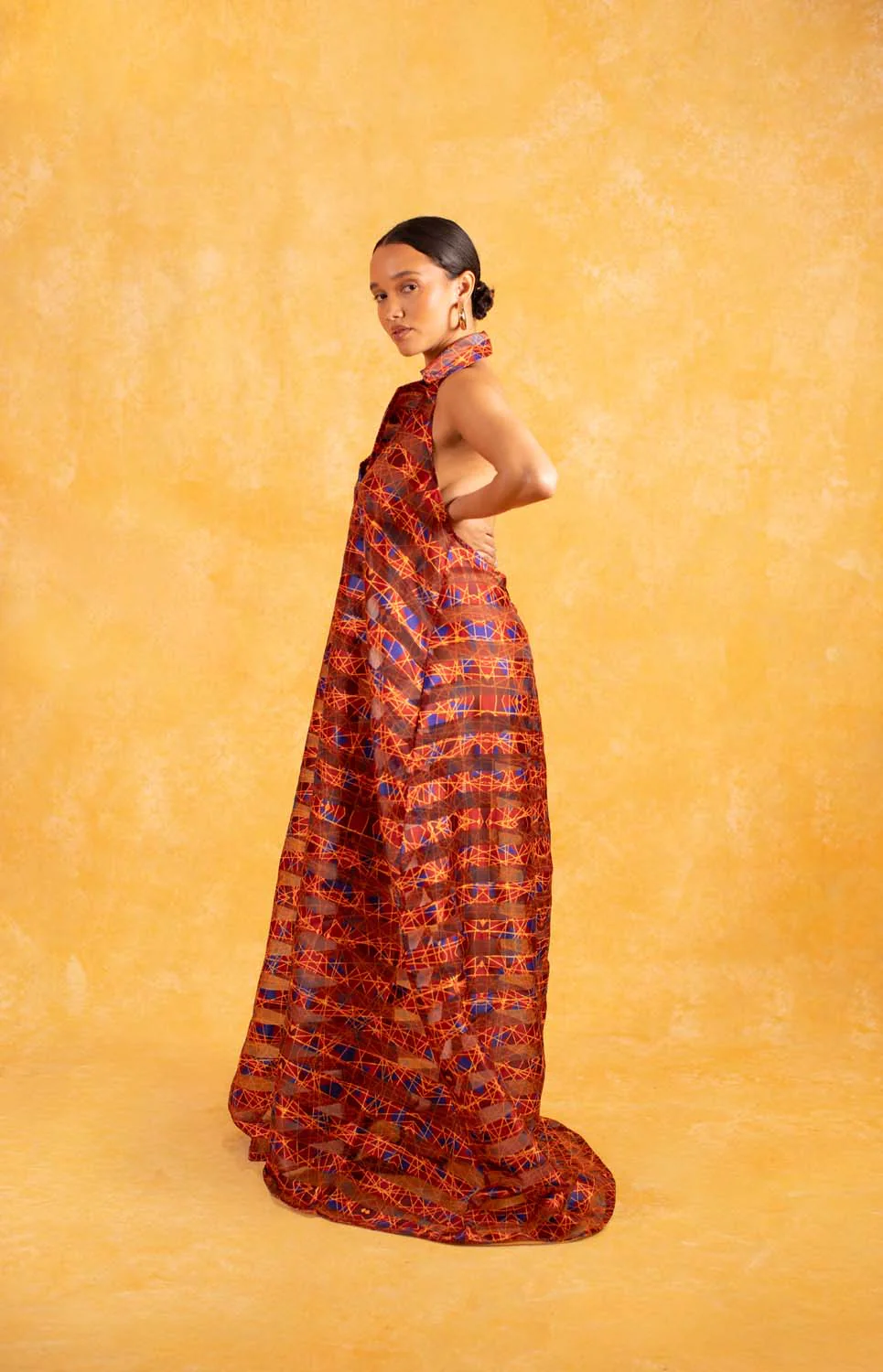 Naya Technical Organza Halter Low Back Shirt Dress - Burgundy - Image 5