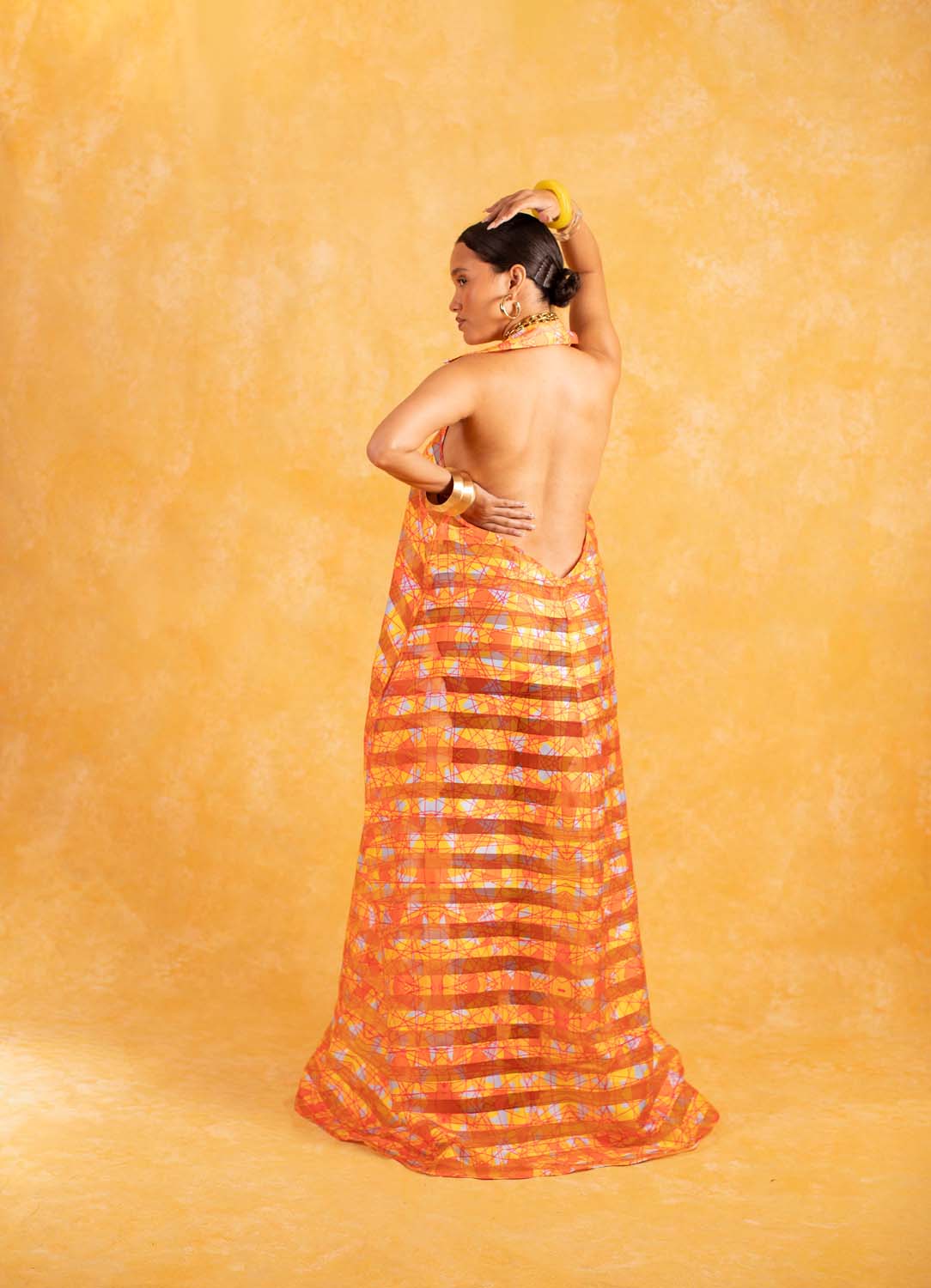 Naya Technical Organza Halter Low Back Shirt Dress - Orange - Image 4