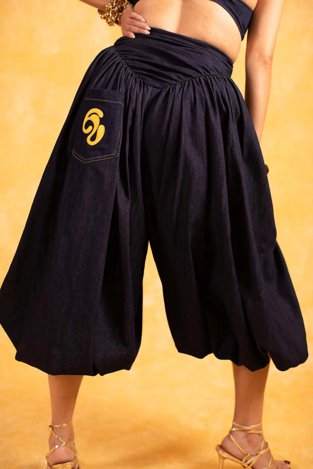 Noore Parachute Logo Embroidered Trousers - Denim - Image 6