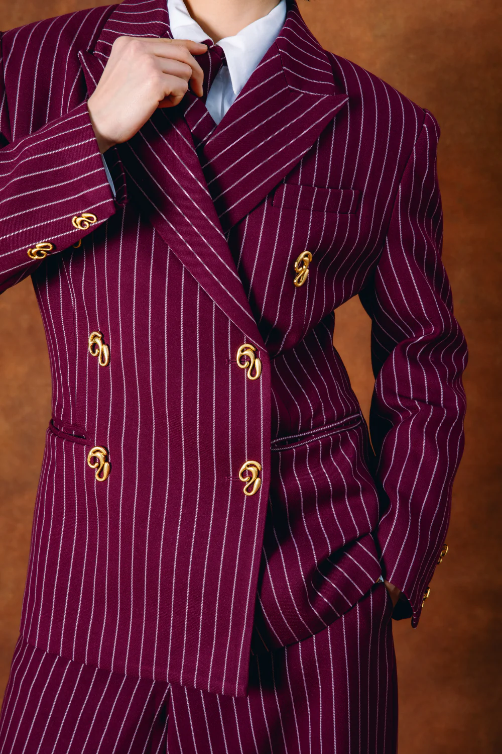 Robyn Double-Breasted Pinstripe Blazer - Bordeaux - Image 5
