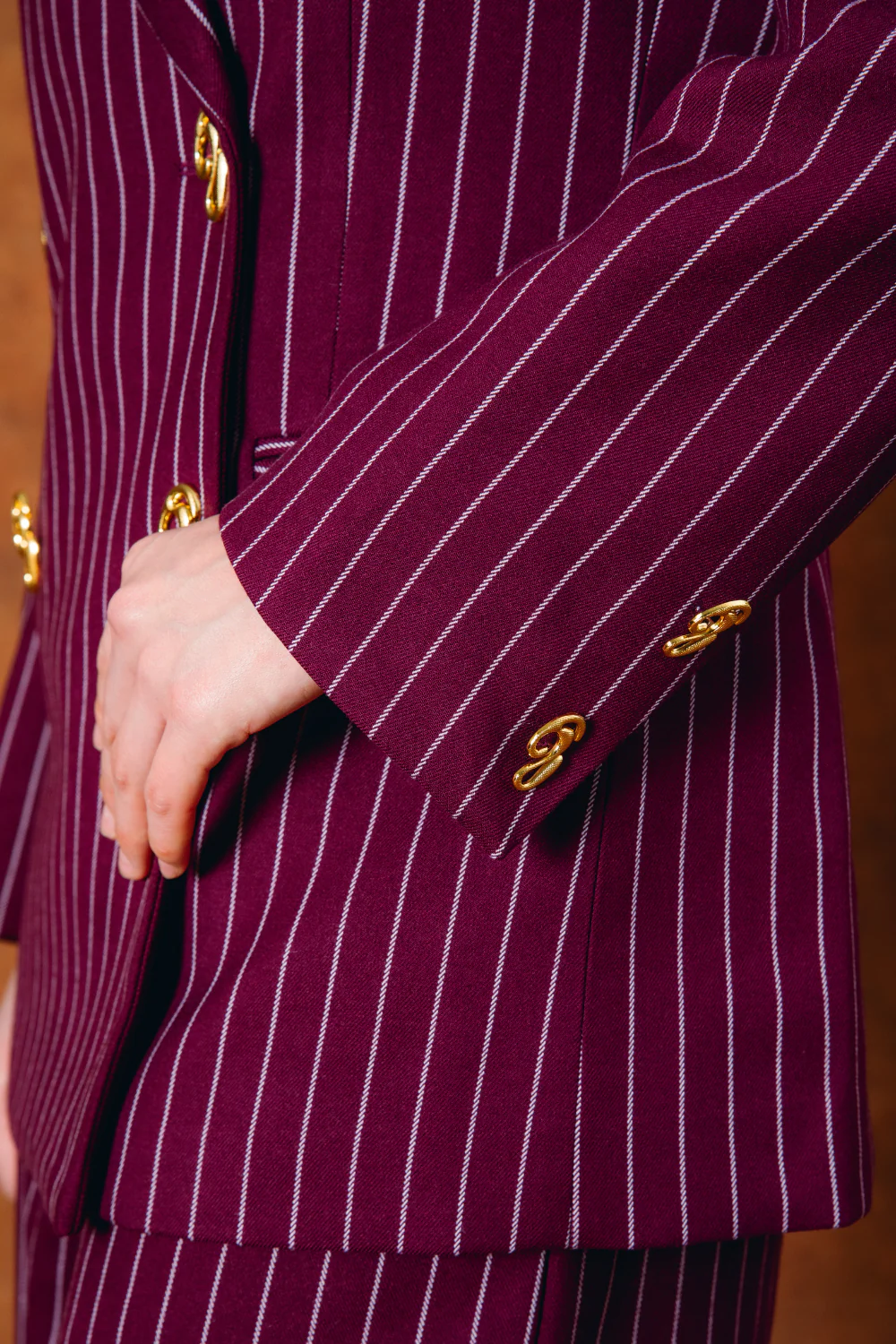 Robyn Double-Breasted Pinstripe Blazer - Bordeaux - Image 6