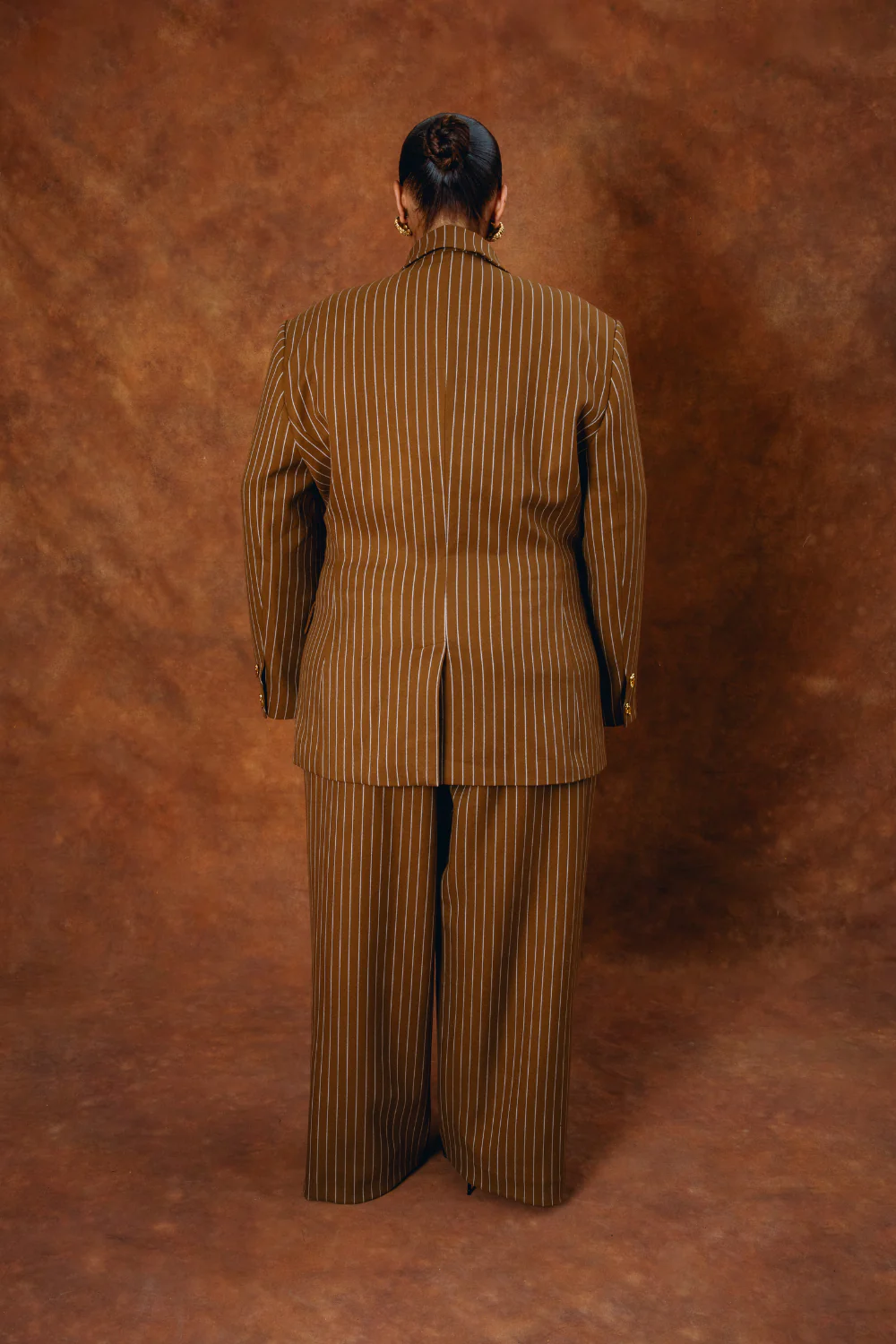 Robyn Double-Breasted Pinstripe Blazer - Caramel - Image 3