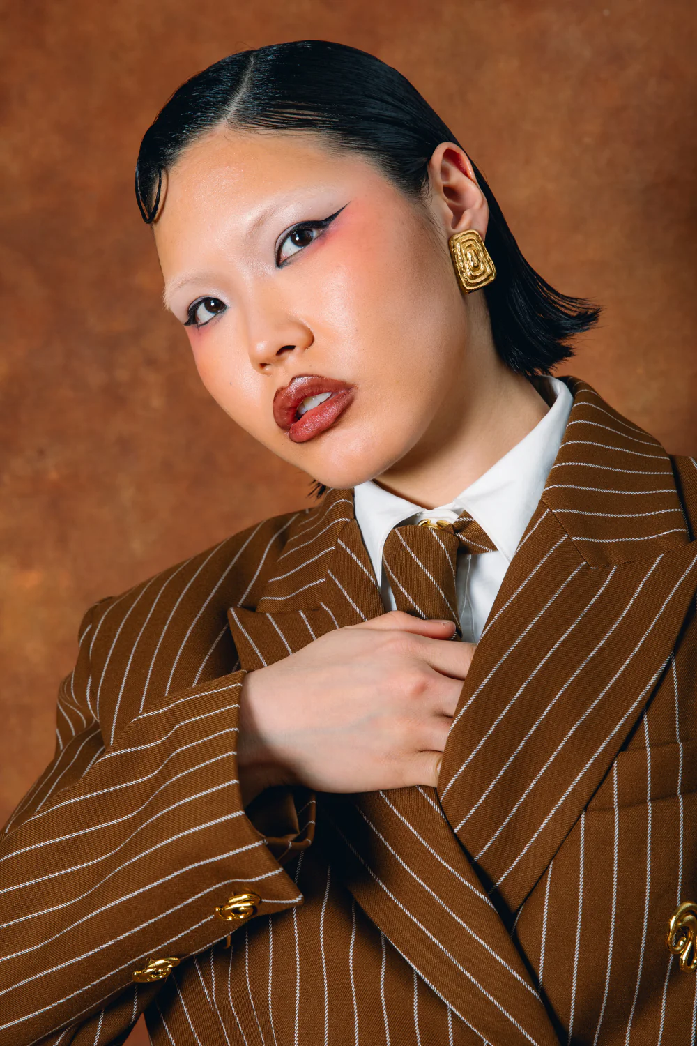 Robyn Double-Breasted Pinstripe Blazer - Caramel - Image 6