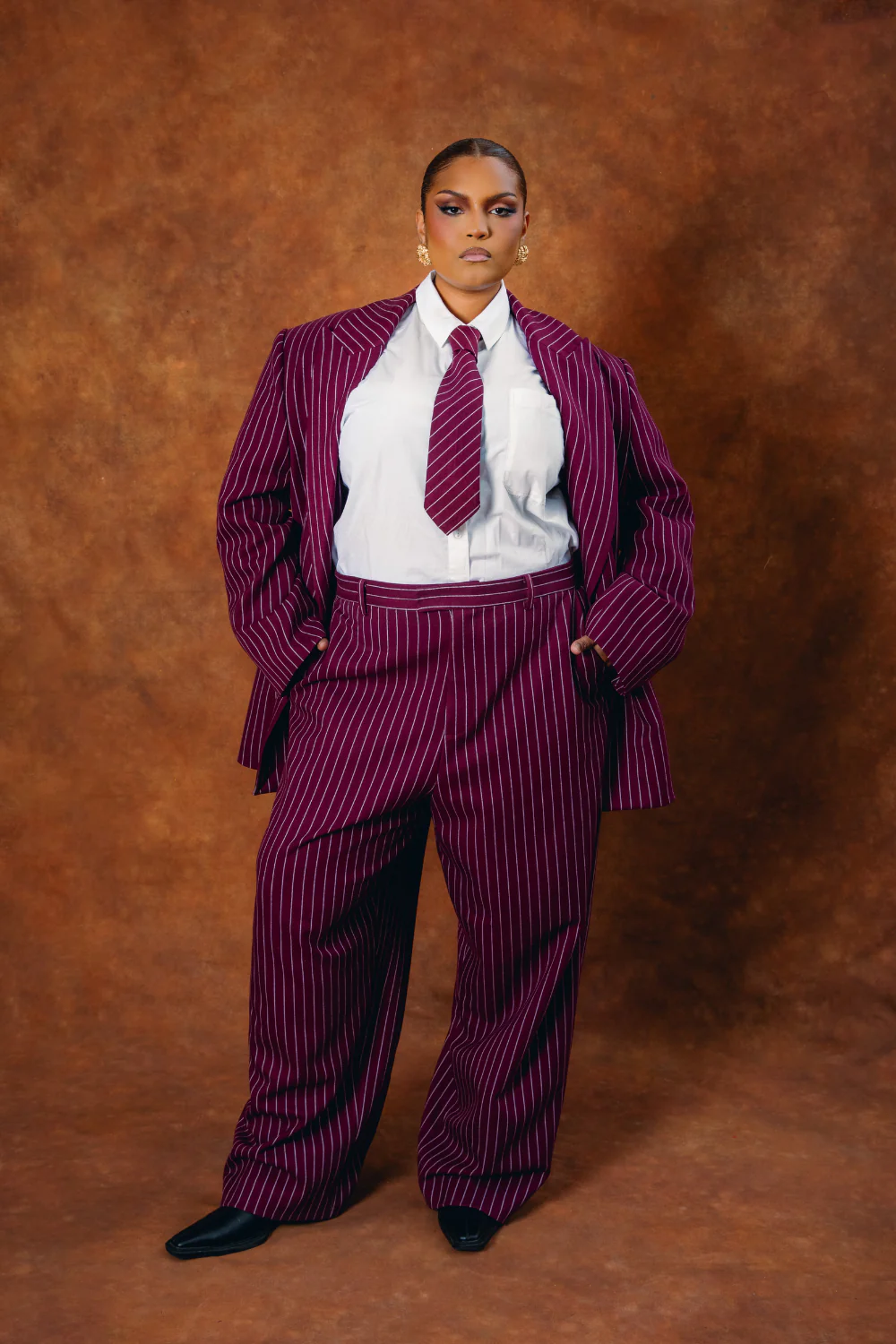 Robyn Pinstripe Tie - Bordeaux - Image 2