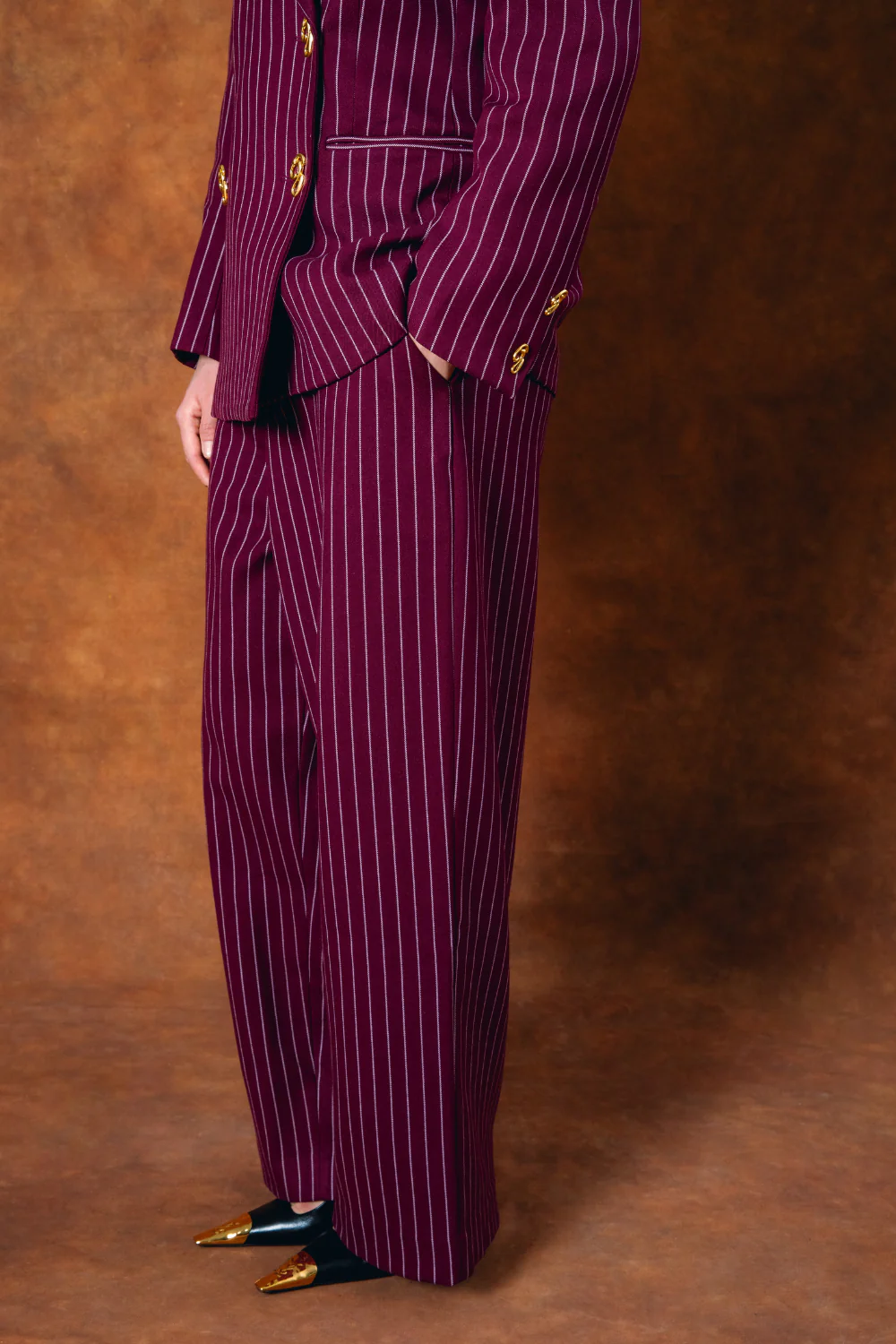 Robyn Pinstripe Trousers - Bordeaux - Image 4