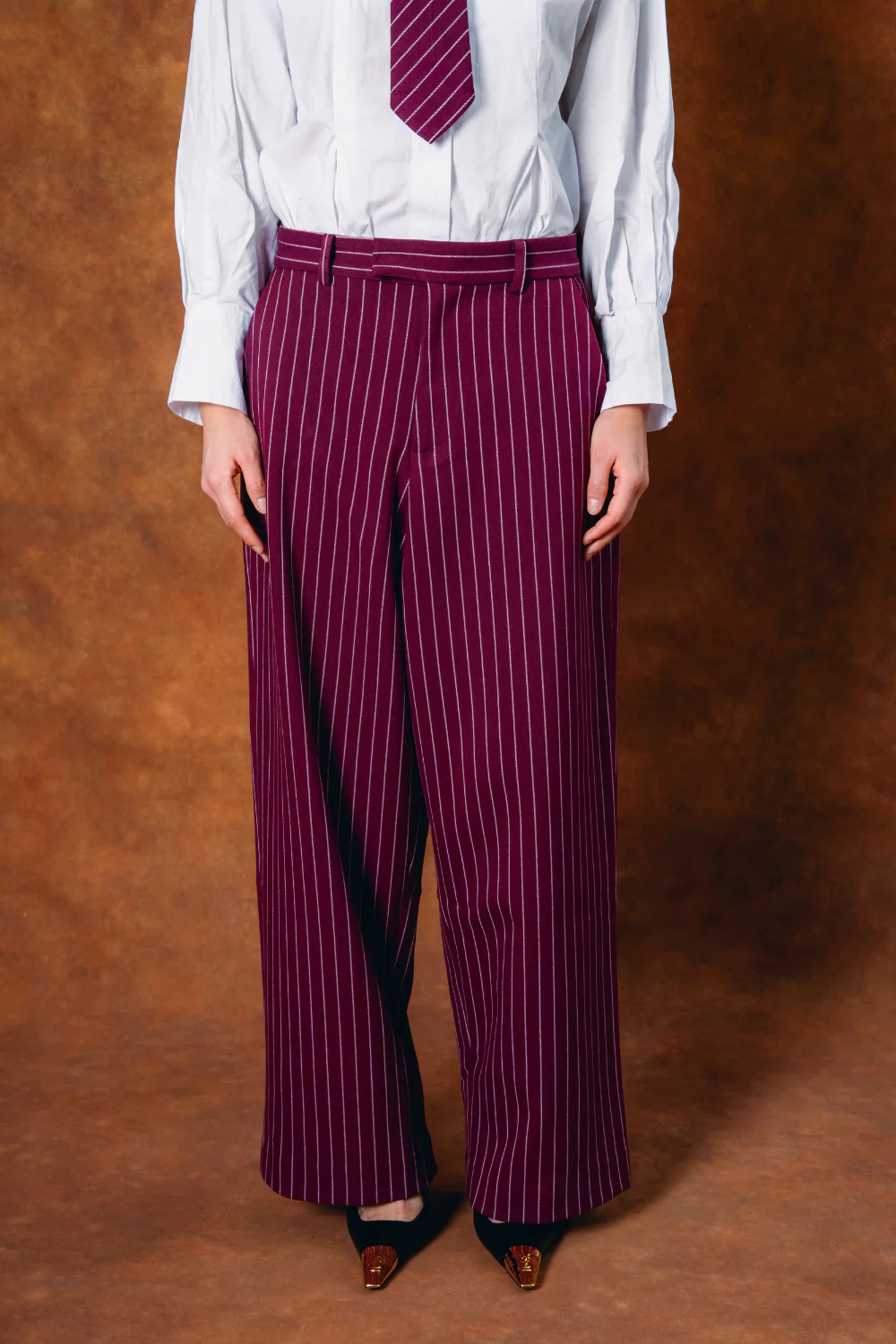 Robyn Pinstripe Trousers - Bordeaux - Image 5