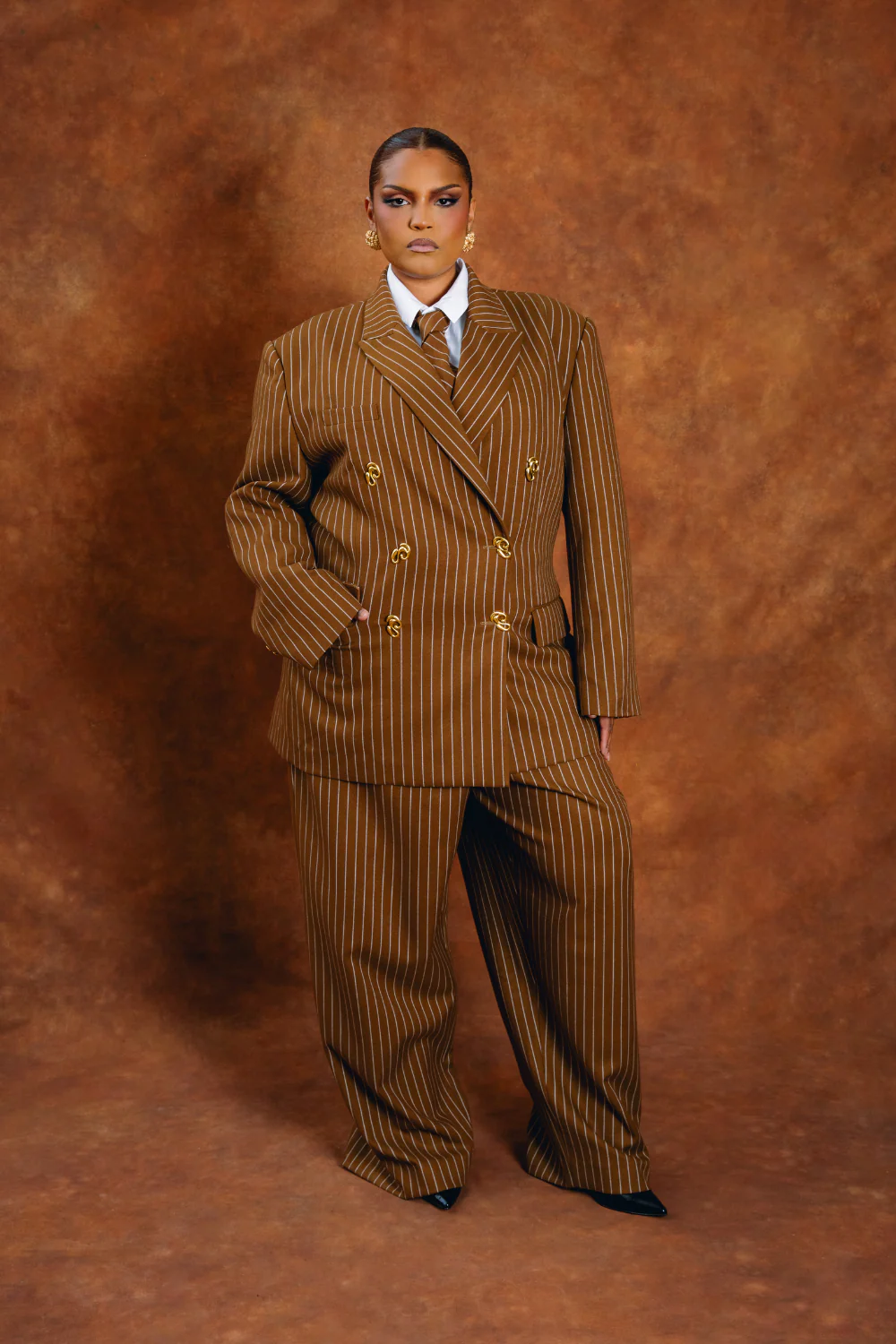 Robyn Pinstripe Trousers - Caramel - Image 5