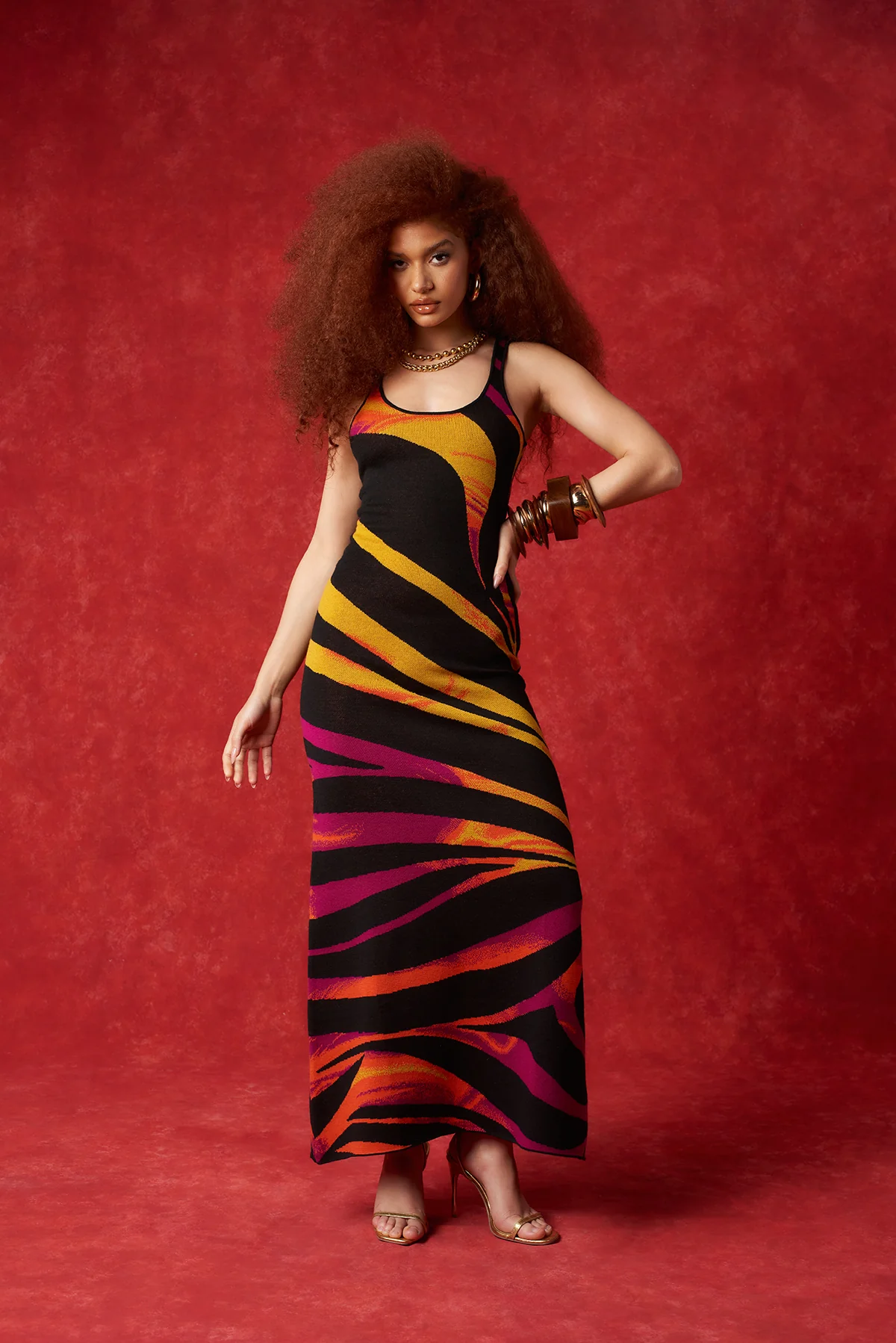 Safia Zebra Knitted Square Neck Maxi Dress - Image 7