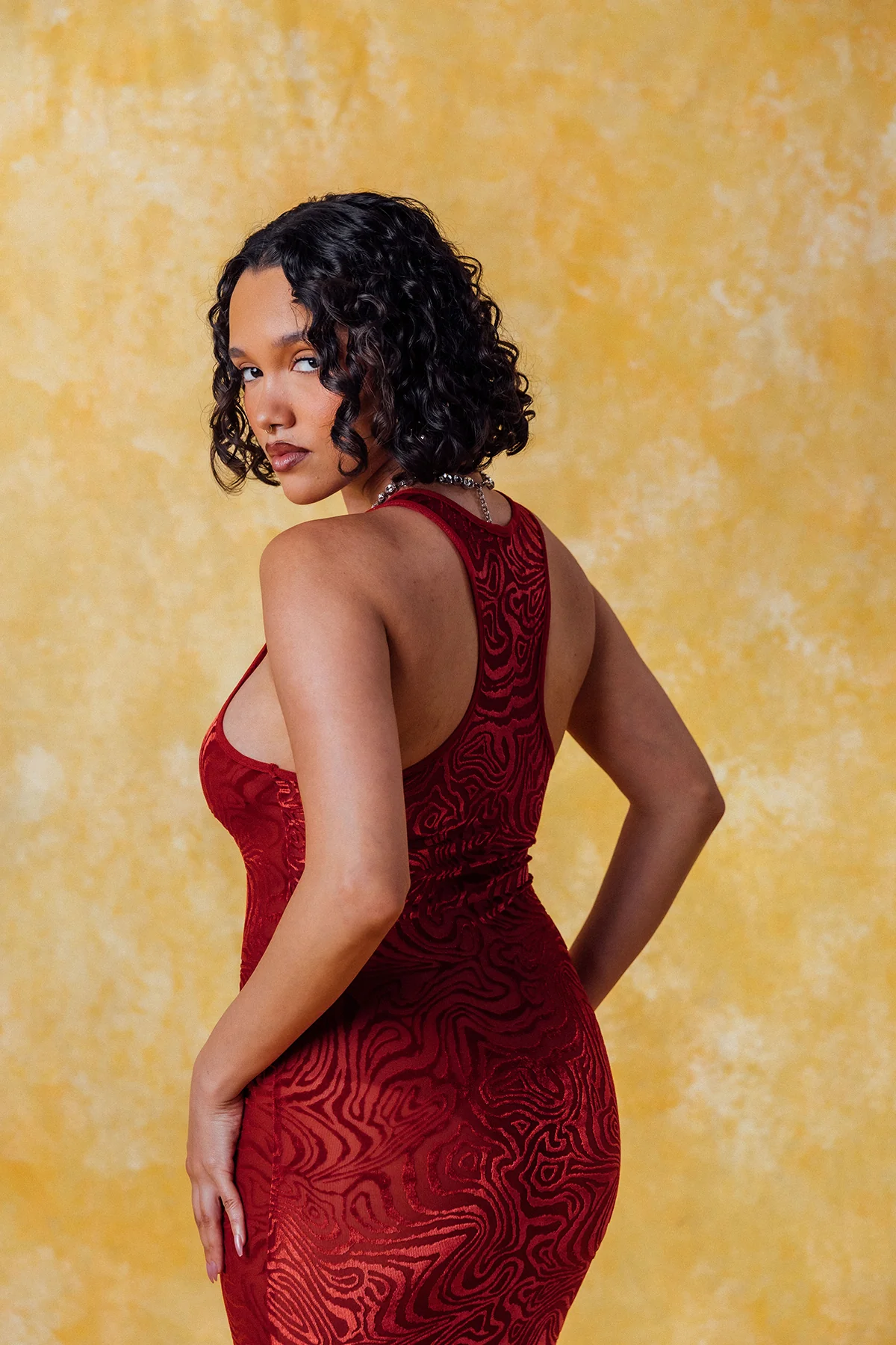 Siren Racerback Smoke Velvet Dress - Cherry - Image 5