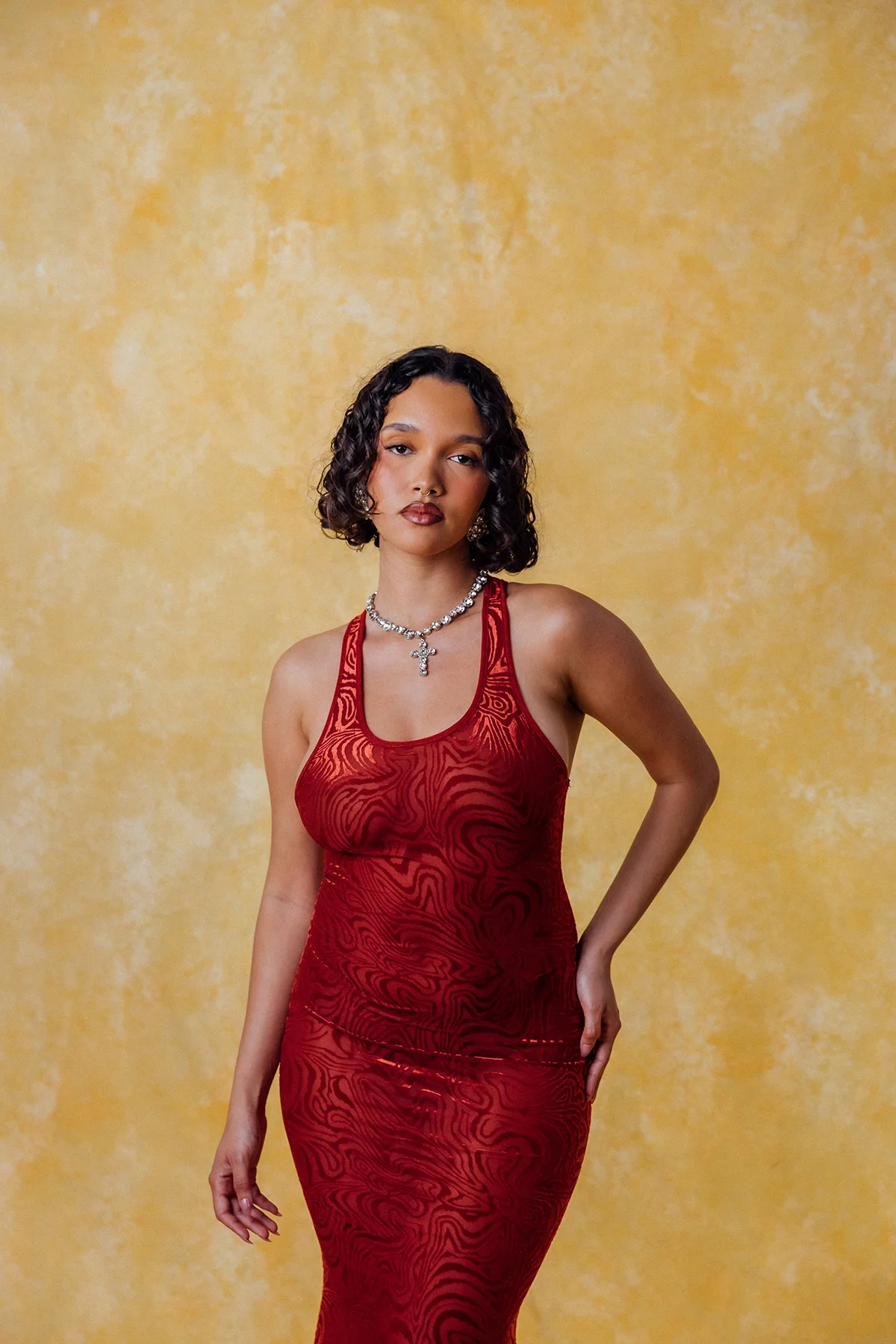 Siren Racerback Smoke Velvet Dress - Cherry - Image 9