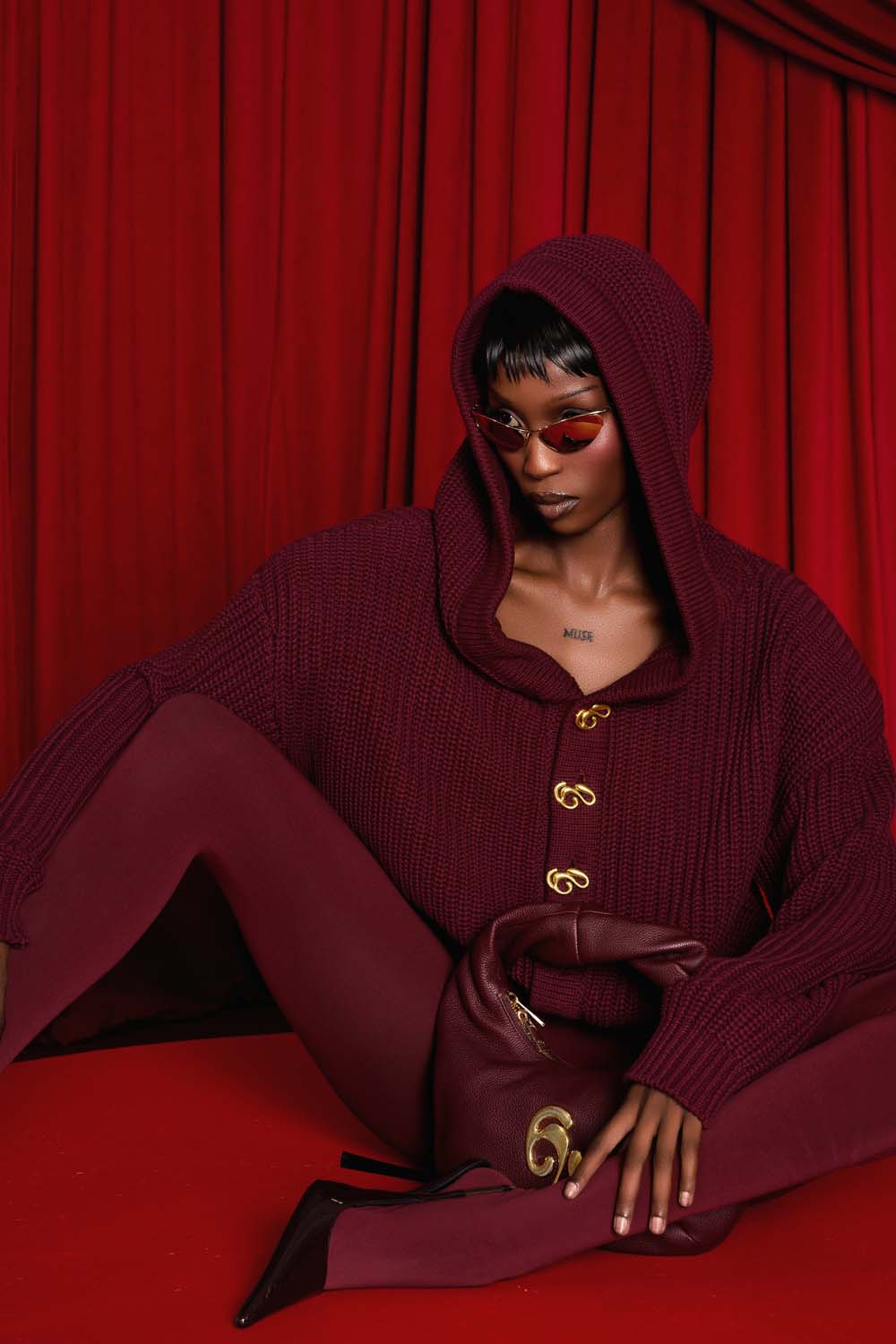 Nori Hooded Cardigan - Burgundy - Image 5