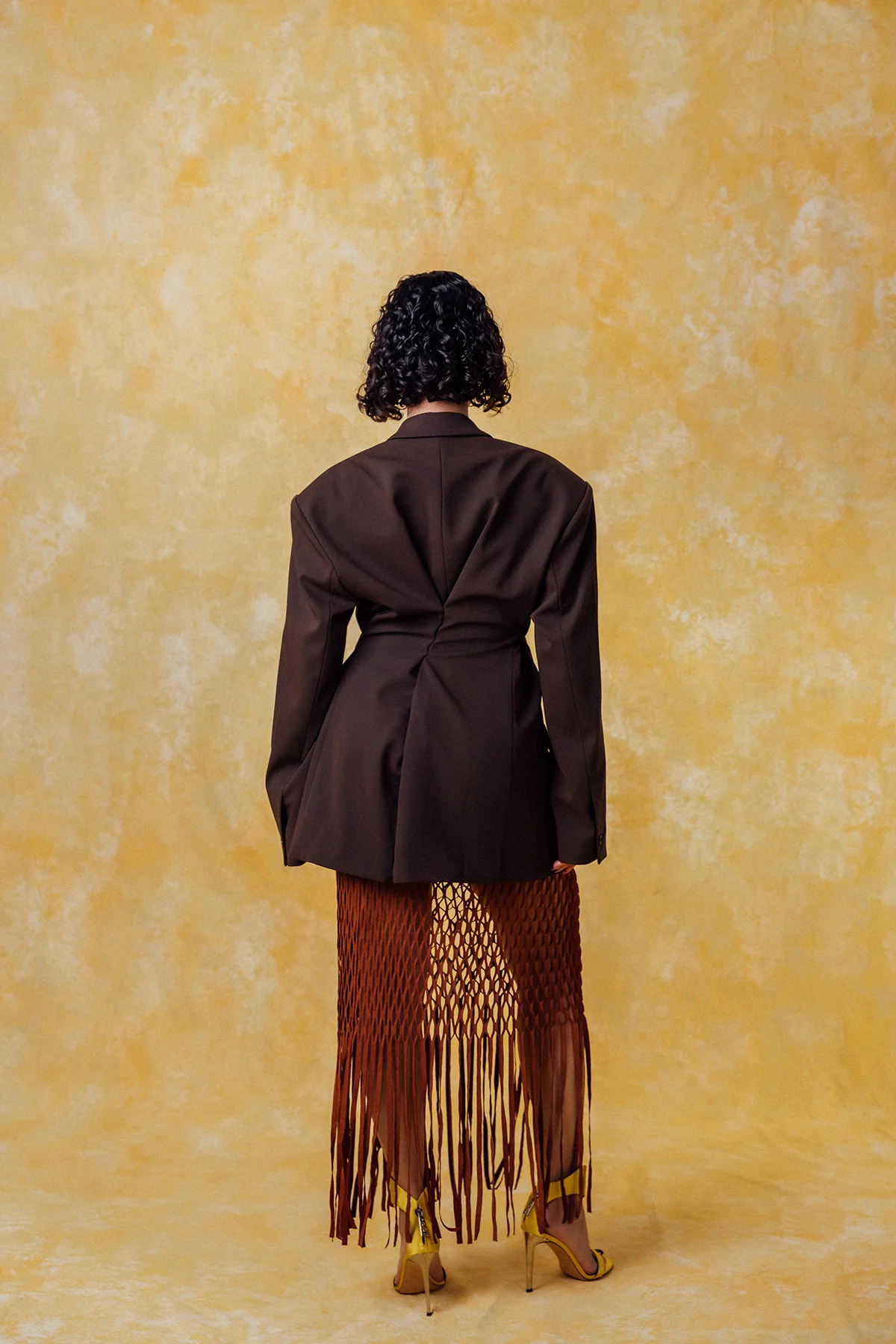 Yumi Faux Suede Laser Cut Skirt - Brown - Image 7