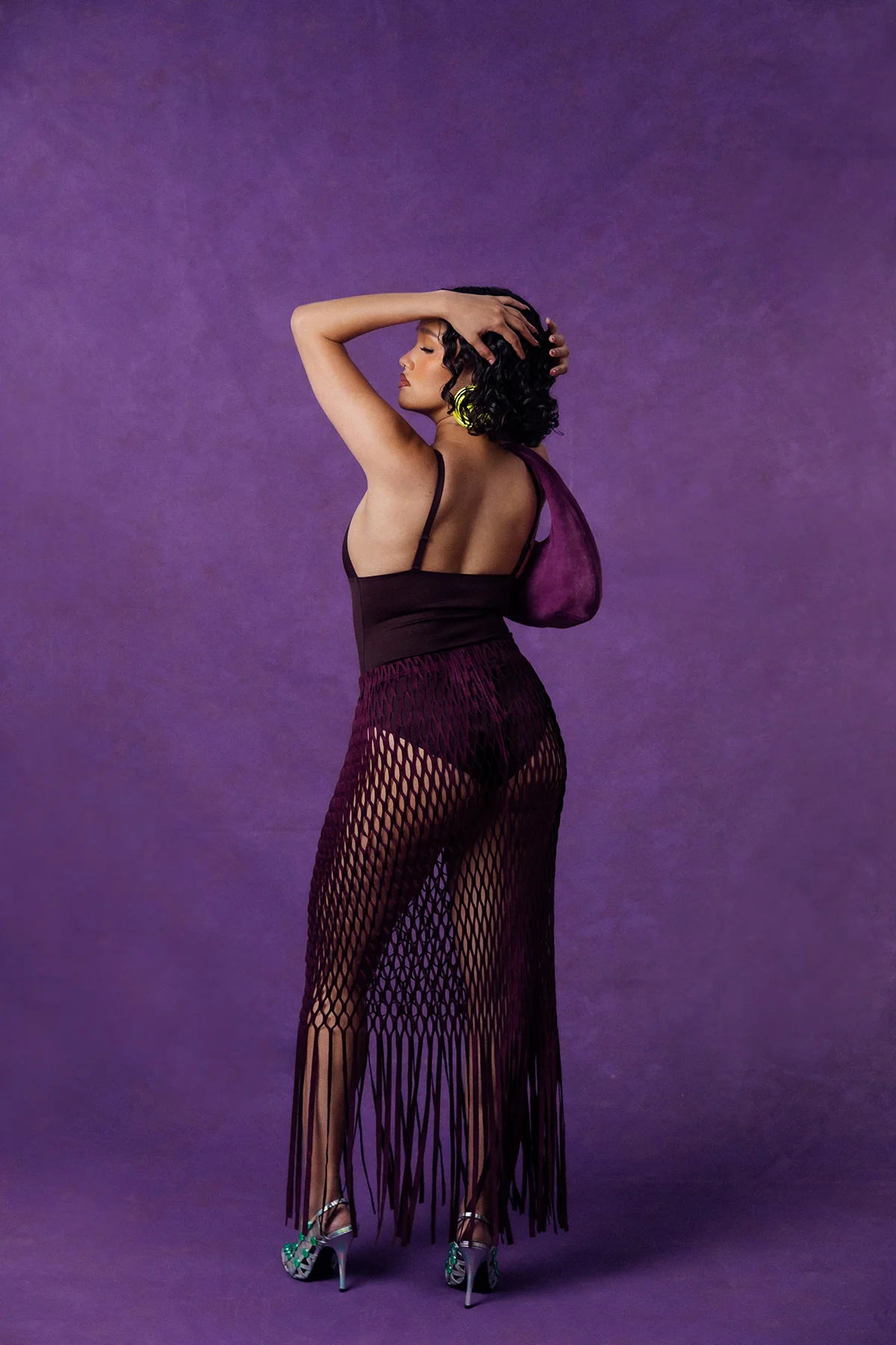 Yumi Faux Suede Laser Cut Skirt - Purple - Image 3