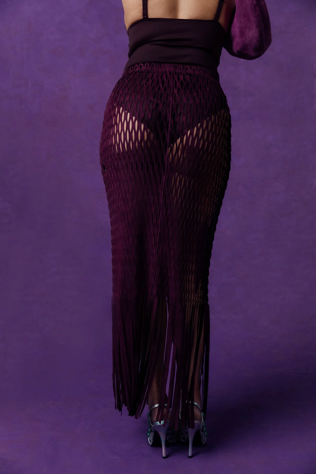 Yumi Faux Suede Laser Cut Skirt - Purple - Image 5