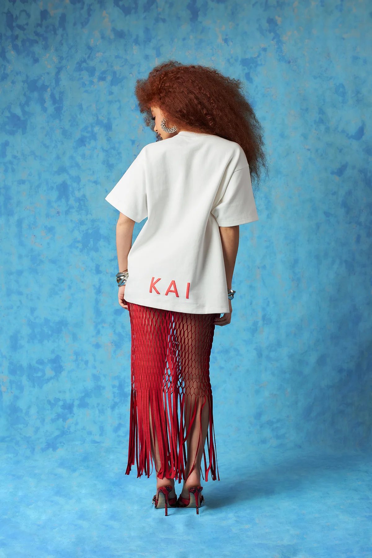 Yumi Faux Suede Laser Cut Skirt - Red - Image 10