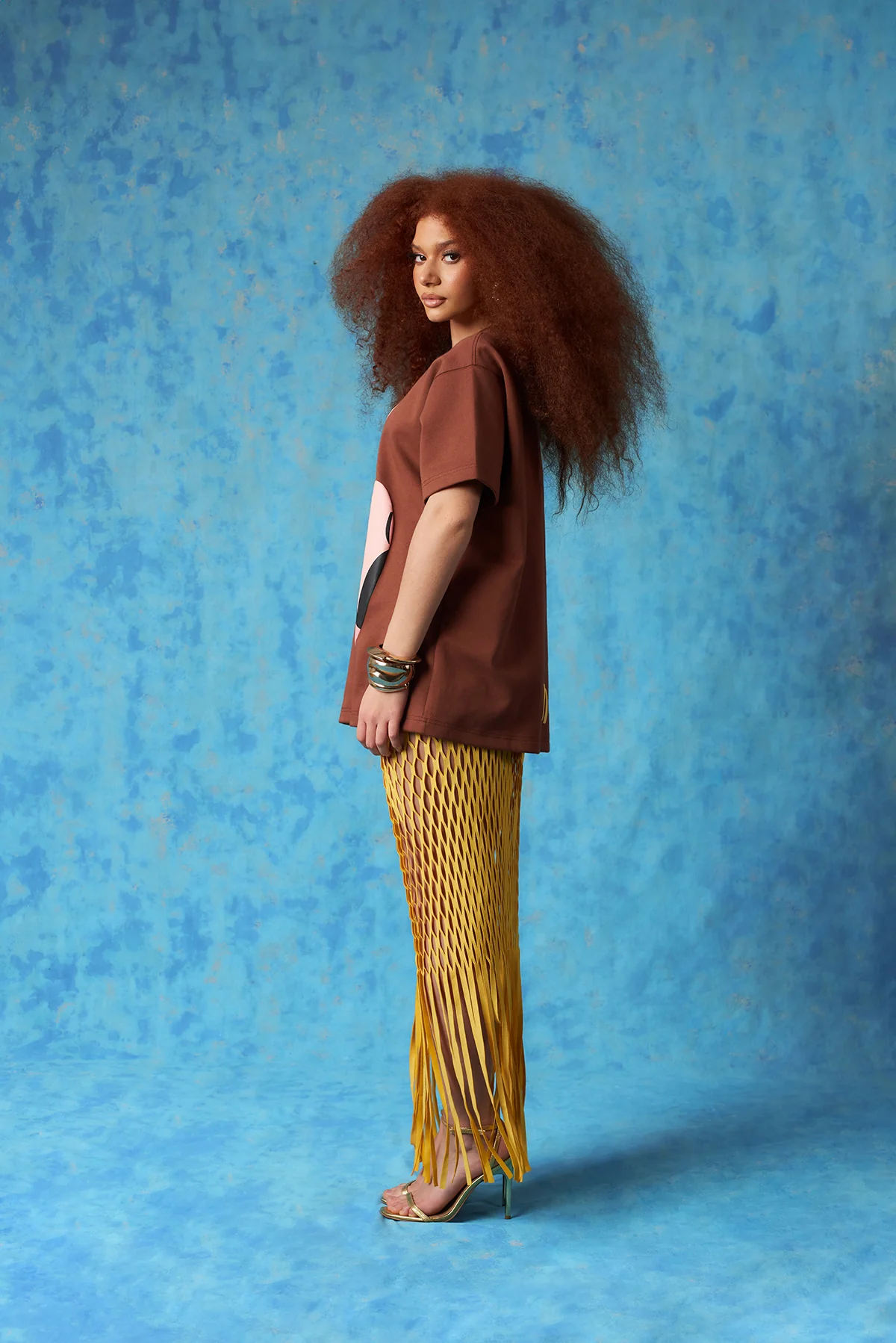 Yumi Faux Suede Laser Cut Skirt - Yellow - Image 10