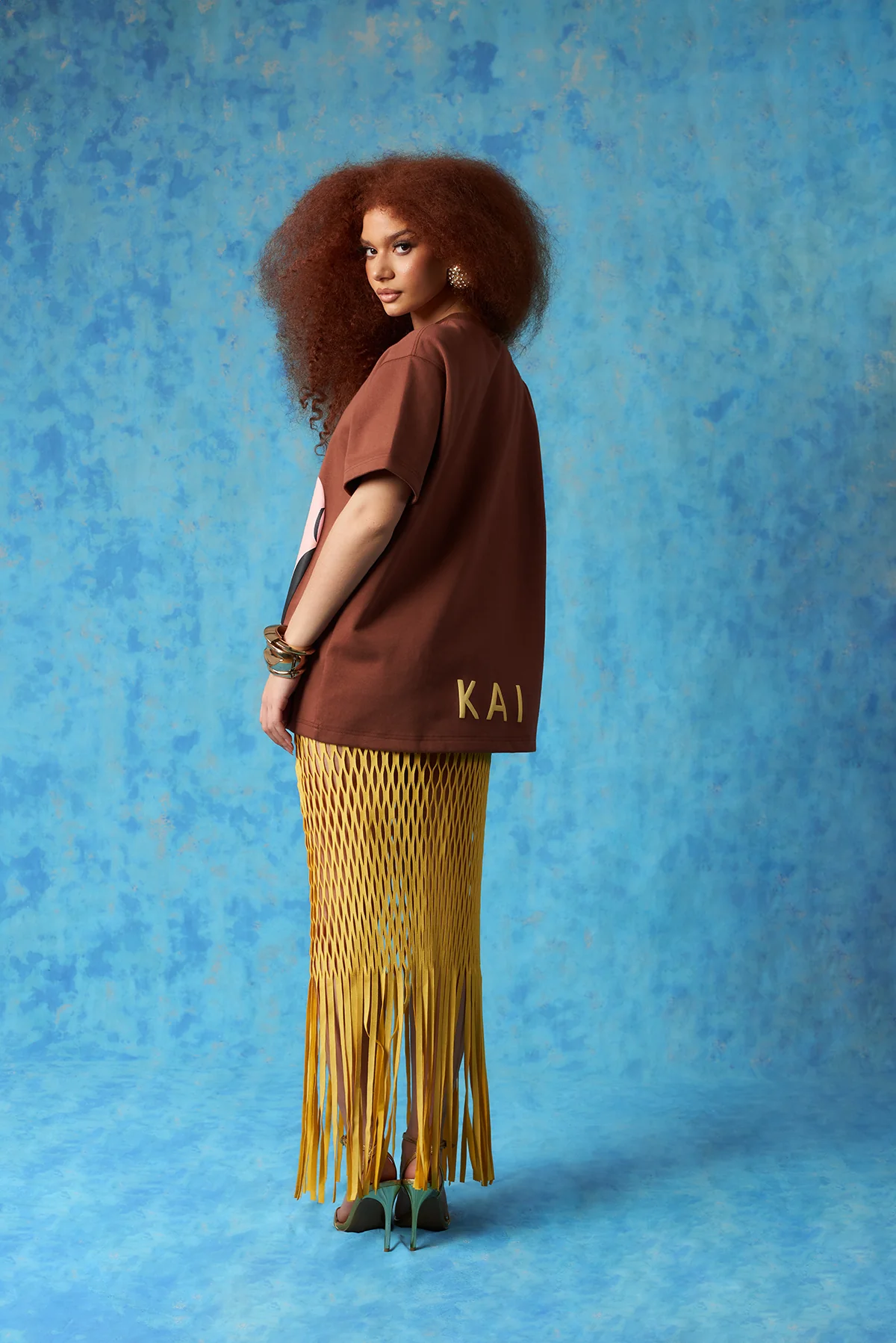 Yumi Faux Suede Laser Cut Skirt - Yellow - Image 8