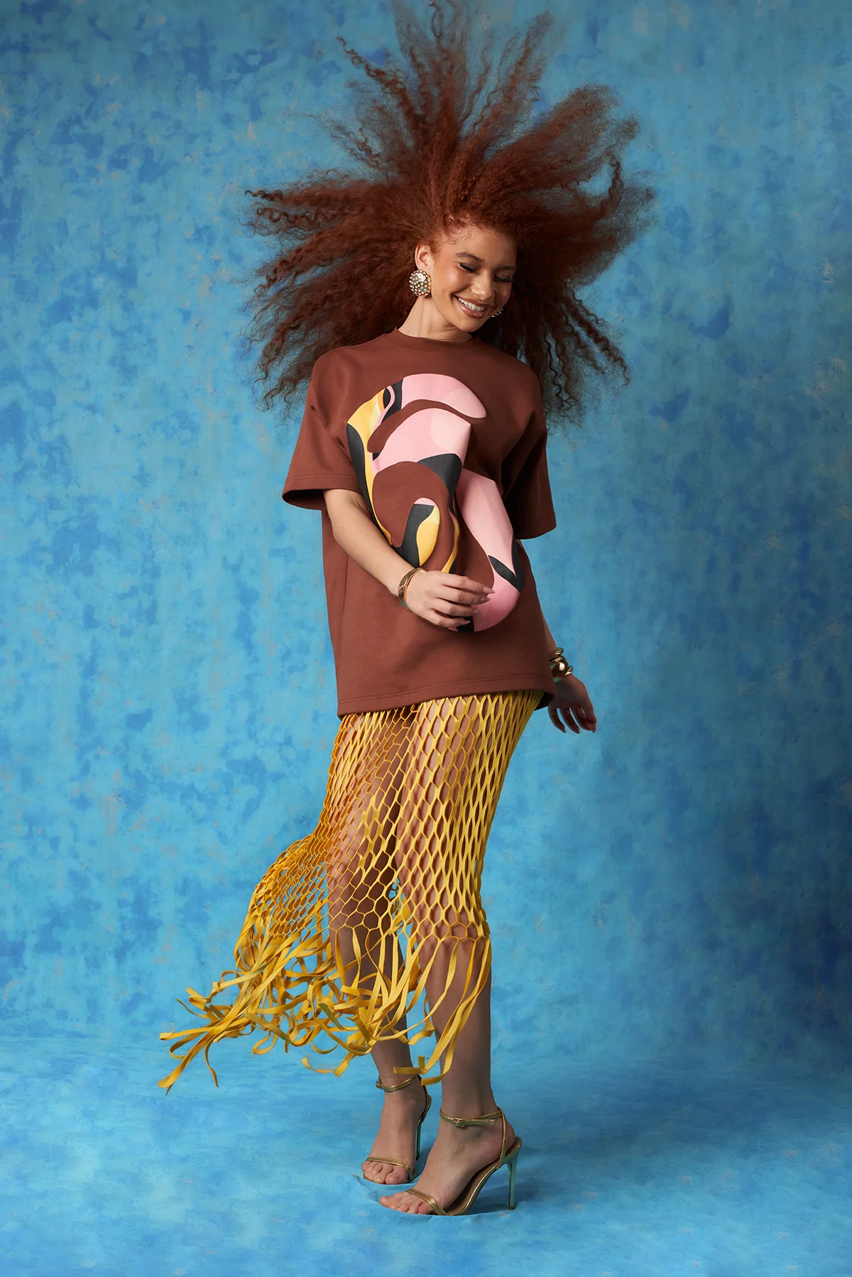 Yumi Faux Suede Laser Cut Skirt - Yellow - Image 9