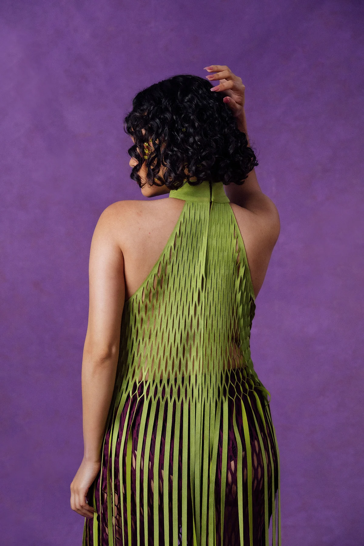 Yumi Faux Suede Laser Cut Top - Pear Green - Image 4