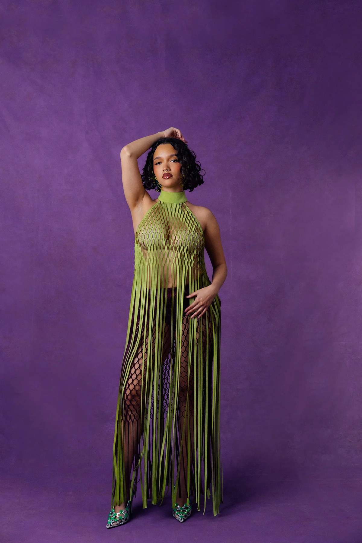 Yumi Faux Suede Laser Cut Top - Pear Green - Image 5